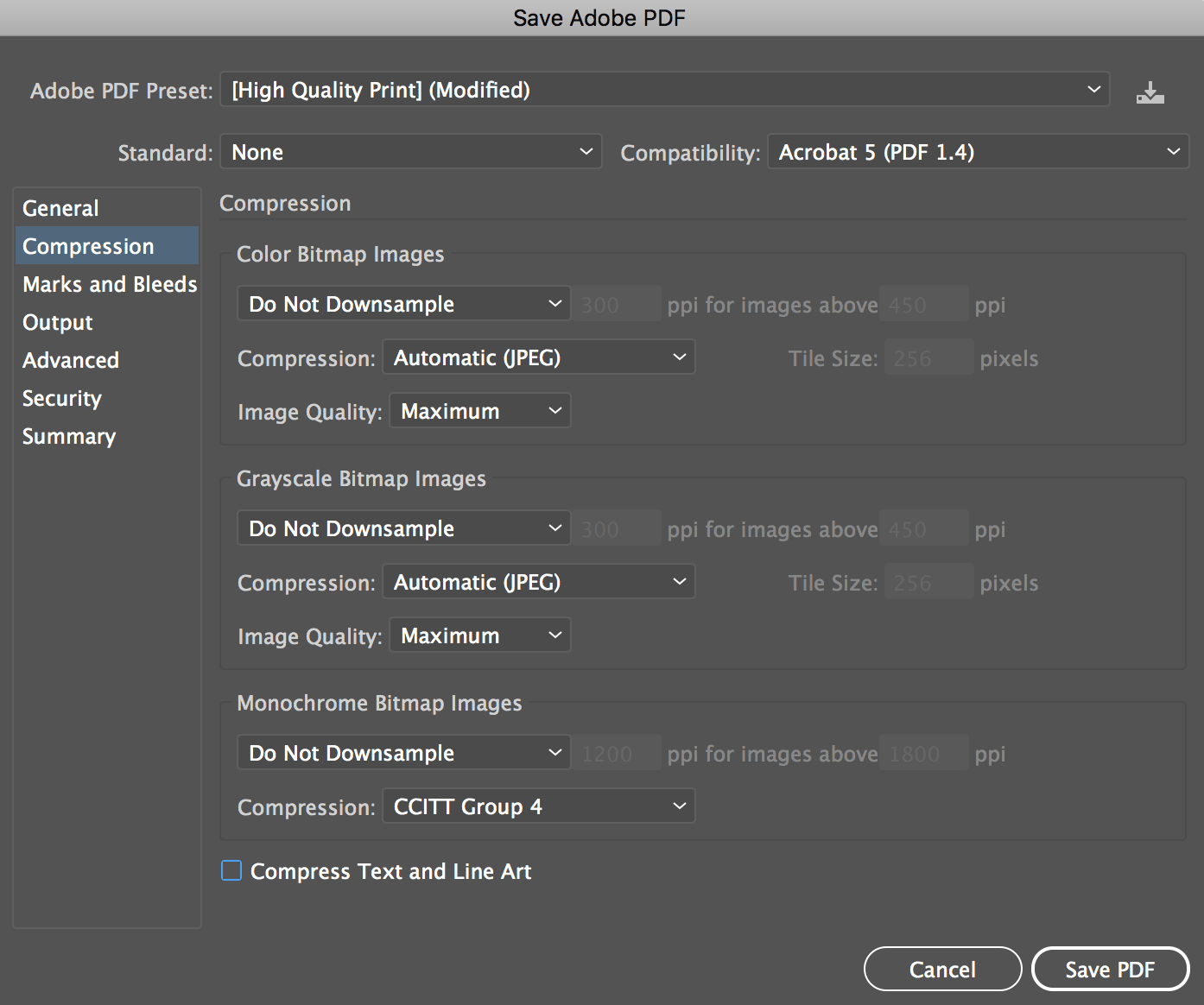 Compression tab turn off all compression settings to avoid unnecessary quality loss