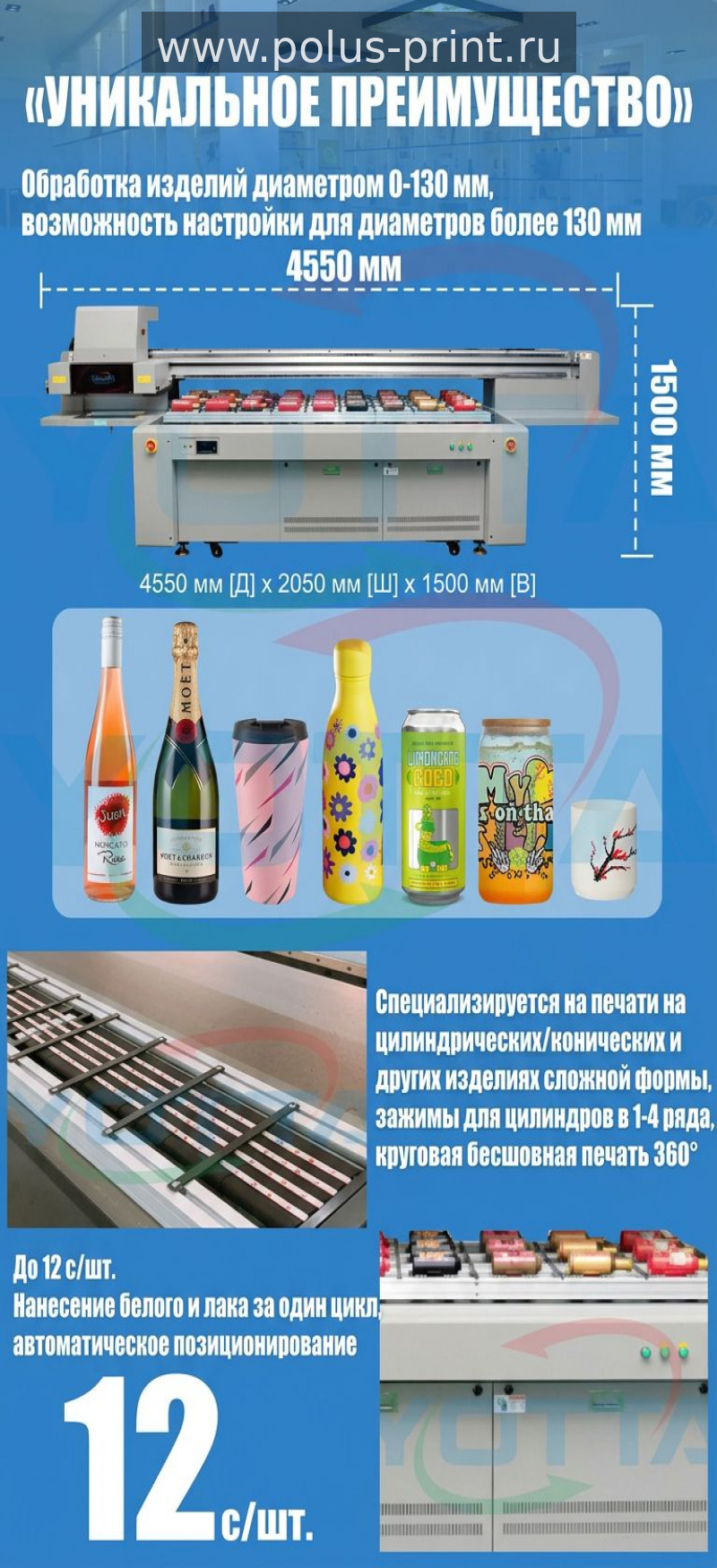 Фото: УФ-принтер Yotta YD-F9060G5I с печатью по цилиндрам, поле 900×600 мм
