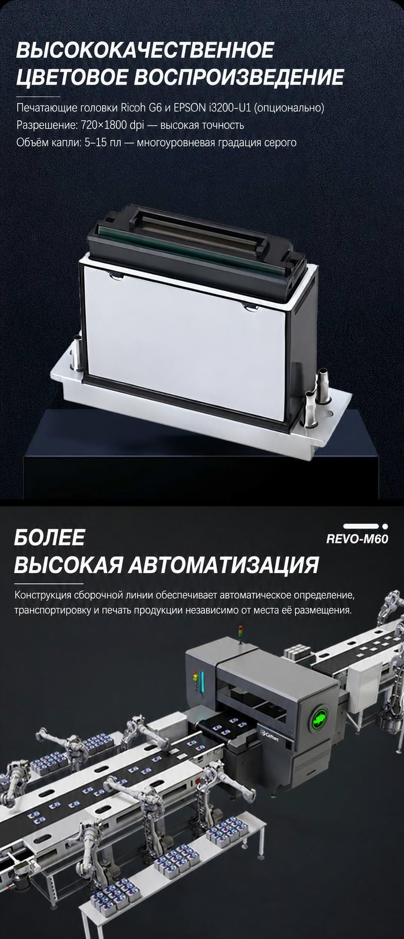 Фото: Конвейерный УФ-принтер Giftec с CCD-камерой, ширина печати 600 мм