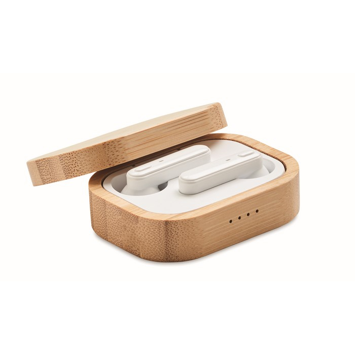 2 Bluetooth-наушника TWS 5.0, воспроизведение в течение 3 часов, бамбуковый футляр