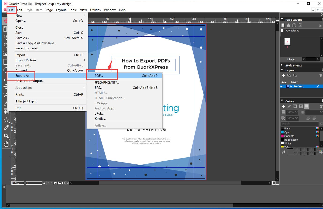 экспортировать PDF-файлы из QuarkXPress, шаг 1