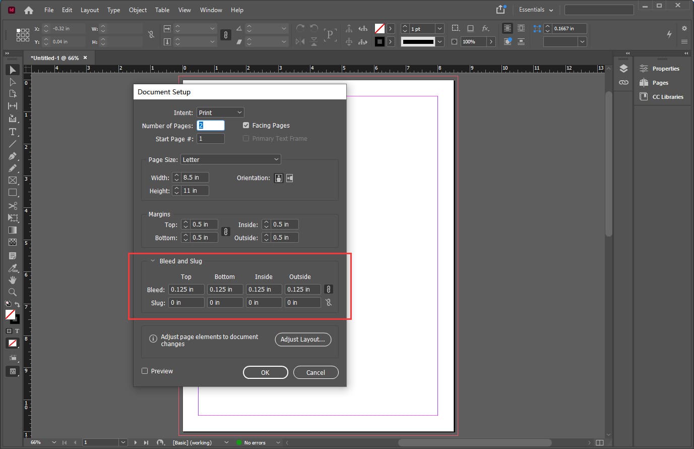 Добавить выпуск для обрезки в Adobe InDesign, метод 2, шаг 2