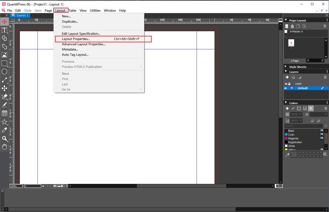 Добавление выпуска для обрезки в QuarkXPress, метод 2, шаг 1