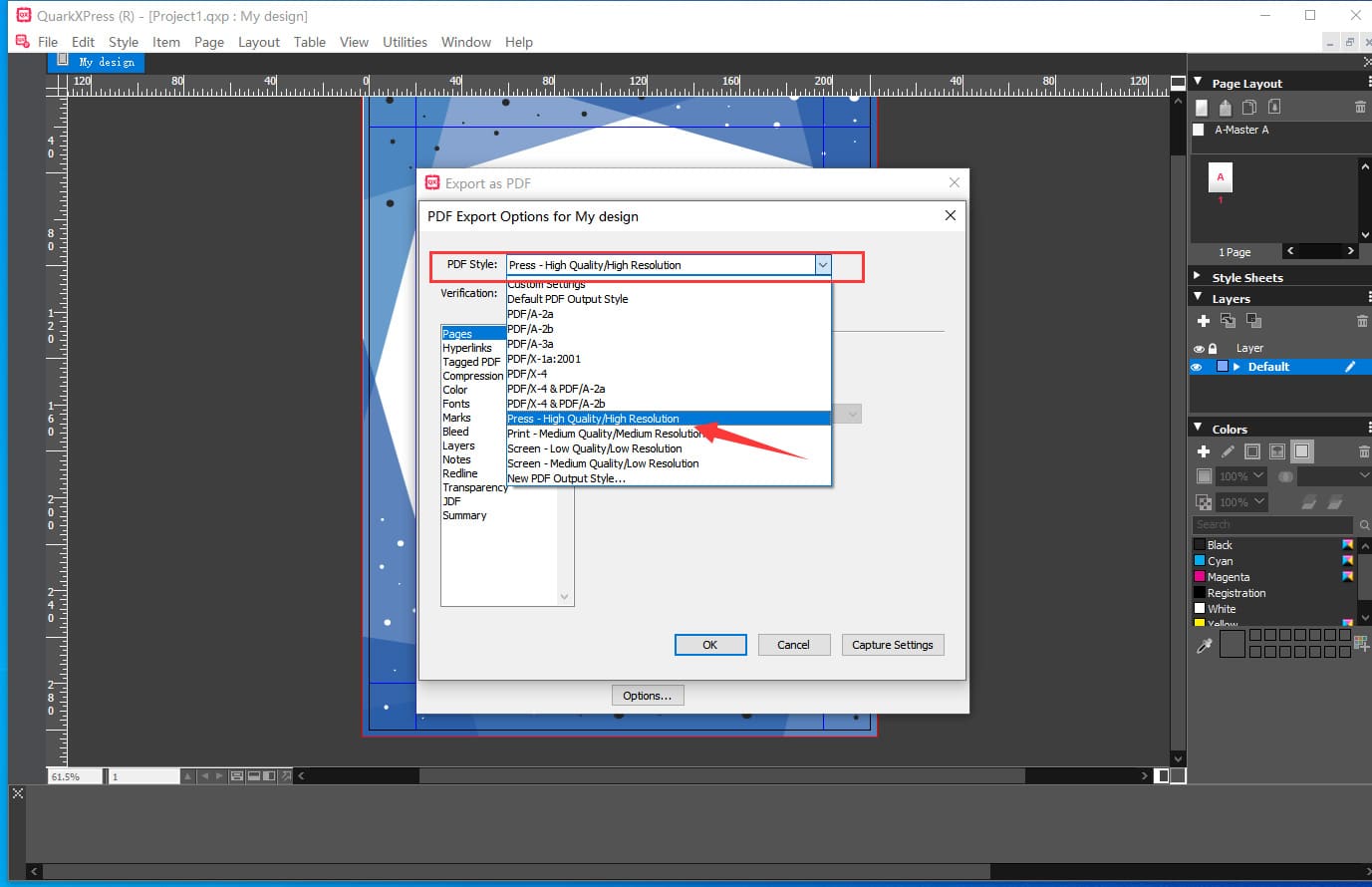 Как экспортировать PDF-файлы из QuarkXPress, шаг 3