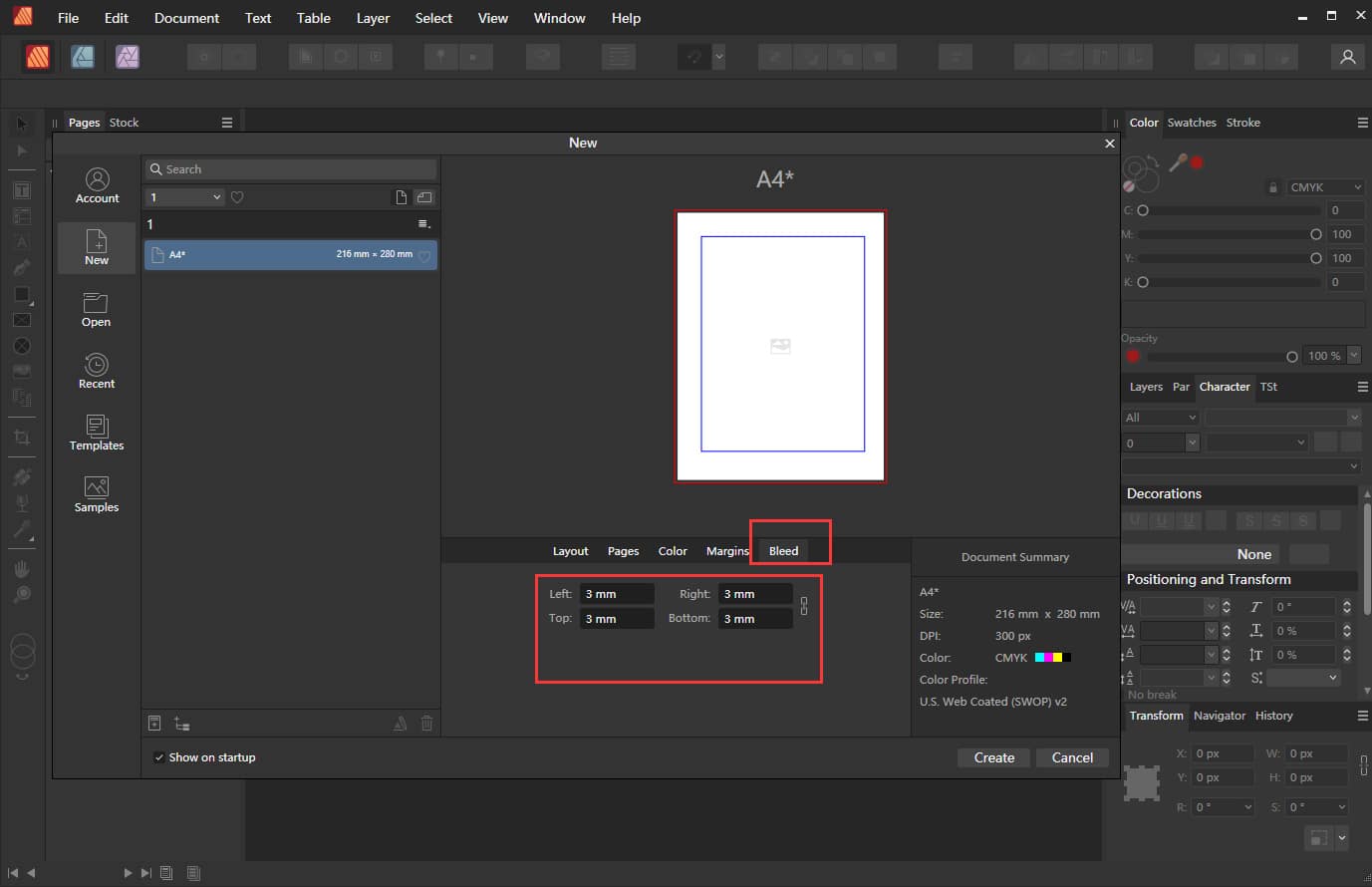 Добавить выпуск для обреза в методе Affinity Publisher 1