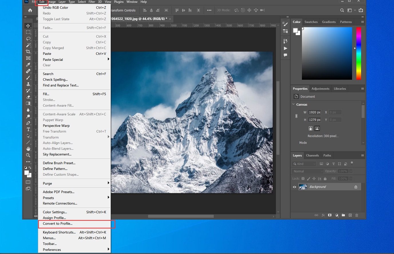 Преобразование RGB в CMYK Шаг 1